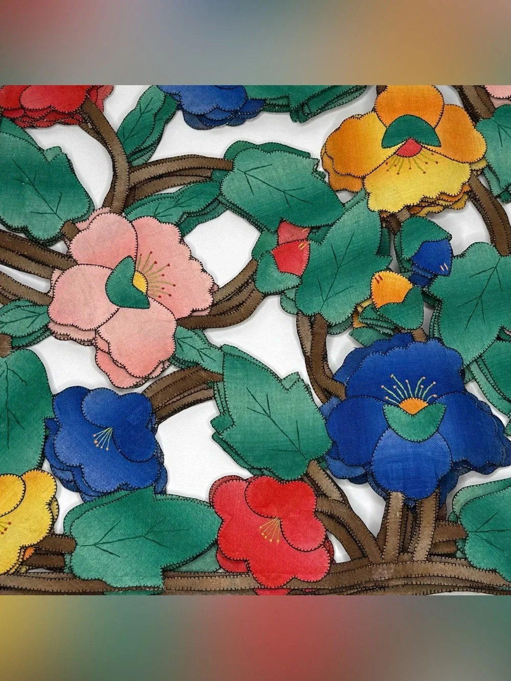 Vintage Handmade Cutwork Placemats Set 6 Dutch St Maarten Floral Applique 19x14”